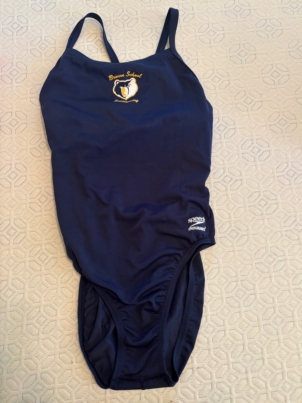Speedo Navy Blue Women's One-Piece Swimsuit with Brown School Swimming Logo